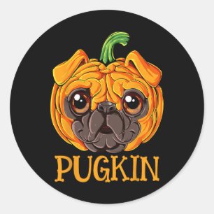 Pugkin Pug Kürbis Halloween Erntedankfest Männer F Runder Aufkleber