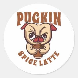 Pugkin Spice Latte Coffee Pumpkin Gewürz Mops Eige Runder Aufkleber