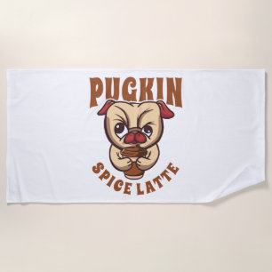 Pugkin Spice Latte Coffee Pumpkin Gewürz Mops Eige Strandtuch