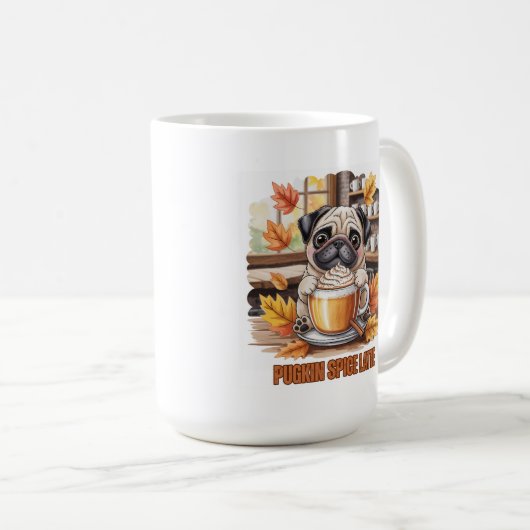 Pugkin Spice Latte – Cute Autumn Pug Coffee Design Kaffeetasse (VorderseiteRechts)