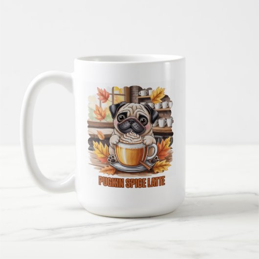 Pugkin Spice Latte – Cute Autumn Pug Coffee Design Kaffeetasse (Links)