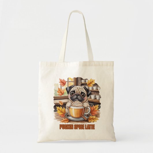 Pugkin Spice Latte – Cute Autumn Pug Coffee Design Tragetasche (Vorne)