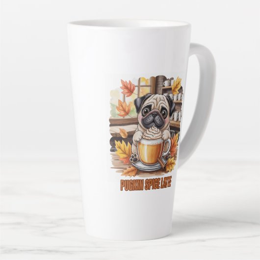Pugkin Spice Latte – Süßes Herbst-Pug-Kaffeedesign Milchtasse (Rechte Ecke)