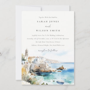 Puglia, Italien Aquarell-Landschaft Hochzeit Einladung