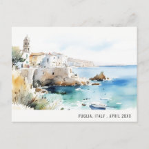 Puglia, Italy Watercolor Landscape Travel