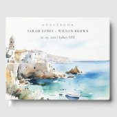 Puglia, Italy Watercolor Landscape Wedding Gästebuch (Vorderseite)