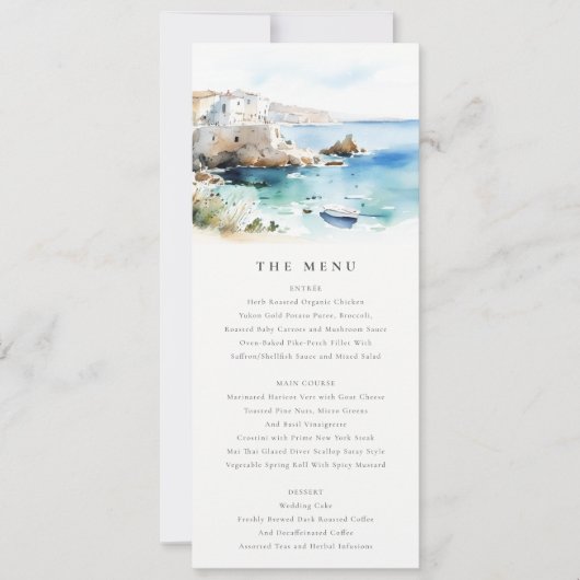 Puglia, Italy Watercolor Landscape Wedding Menu Einladung (Vorderseite)