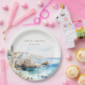 Puglia, Italy Watercolor Landscape Wedding Pappteller (Party)