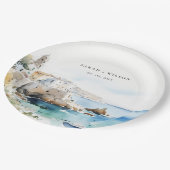 Puglia, Italy Watercolor Landscape Wedding Pappteller (Schrägansicht)