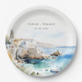 Puglia, Italy Watercolor Landscape Wedding Pappteller (Vorderseite)