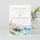 Puglia, Italy Watercolor Landscape Wedding Save The Date (Stehend Vorderseite)