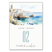 Puglia, Italy Watercolor Landscape Wedding Tischnummer (Rückseite)