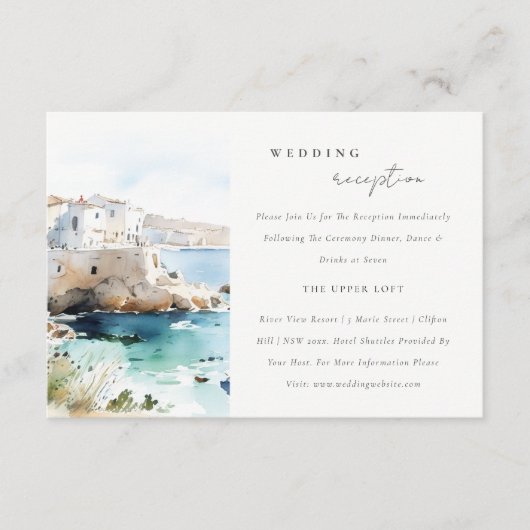 Puglia Italy Watercolor Scape Wedding Reception Begleitkarte (Vorderseite)