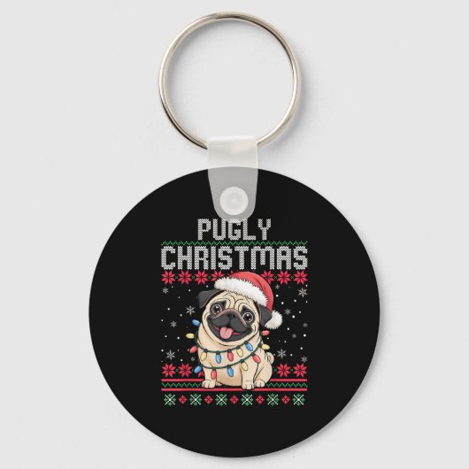 Pugly Ba Ham Pug hässlicher Weihnachtspullover Hun Schlüsselanhänger (Vorderseite)