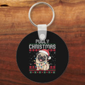 Pugly Ba Ham Pug hässlicher Weihnachtspullover Hun Schlüsselanhänger (Vorderseite)