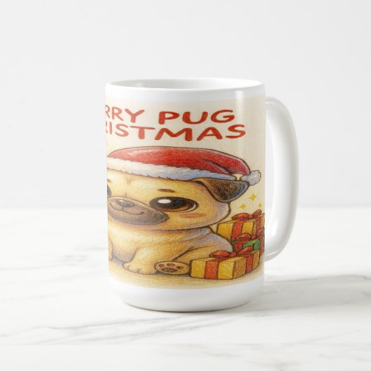 Pugmas: Cute Christmas Pug Mug Kaffeetasse (VorderseiteRechts)