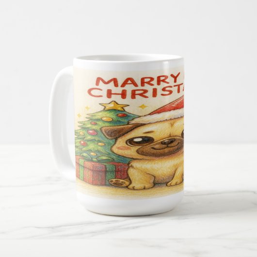 Pugmas: Cute Christmas Pug Mug Kaffeetasse (Vorderseite Links)