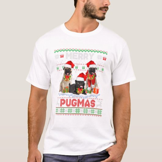 Pugmas Weihnachten Ugly Mops T-Shirt (Vorderseite)