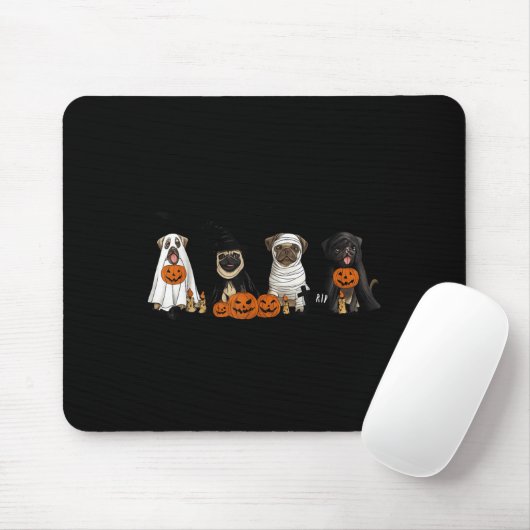 Pugs Dog Lovers - Pug Ghost Pug Witch Pug Hallowee Mousepad (Mit Mouse)