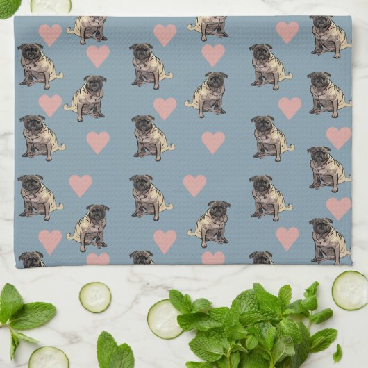 Pugs & hearts geschirrtuch (Gefaltet)