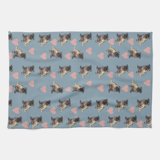 Pugs & hearts geschirrtuch (Horizontal)