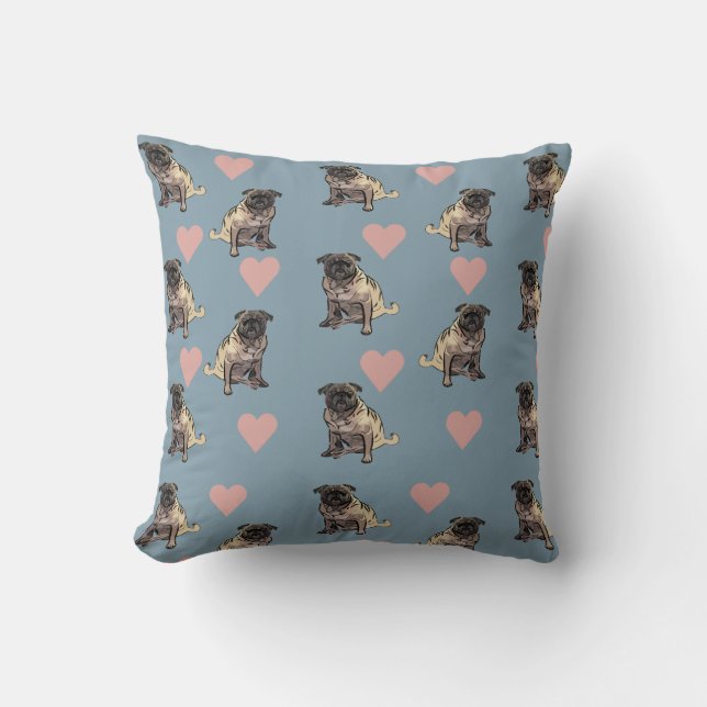 Pugs & hearts kissen (Vorderseite)