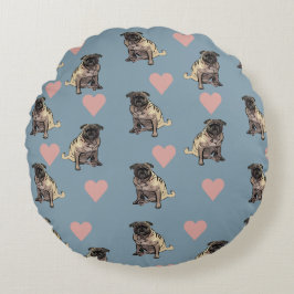 Pugs & hearts rundes kissen