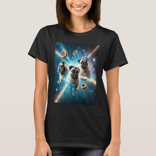 Pugs In Space With Donuts Cute Pug Boys Girls Men T-Shirt (Vorderseite)