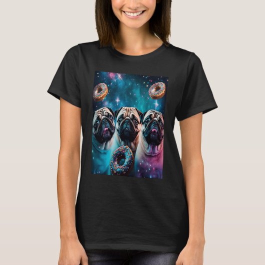 Pugs In Space With Donuts Cute Pug Boys Girls Men T-Shirt (Vorderseite)