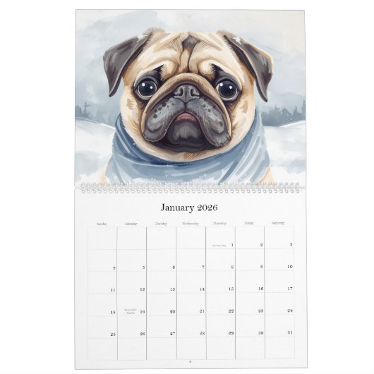 “Pugs of Joy: A 2026 Calendar” Cute Pug Calendar Kalender (Jan 2026)