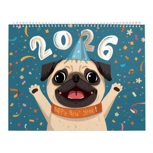 “Pugs of Joy: A 2026 Calendar” Cute Pug Calendar Kalender (Titelbild)