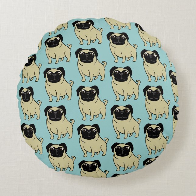 Pugs Rundes Kissen (Vorderseite)