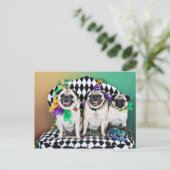 Pugsgiving Mardi Gras 2015 - Hambone Coco Olivia - Postkarte (Stehend Vorderseite)