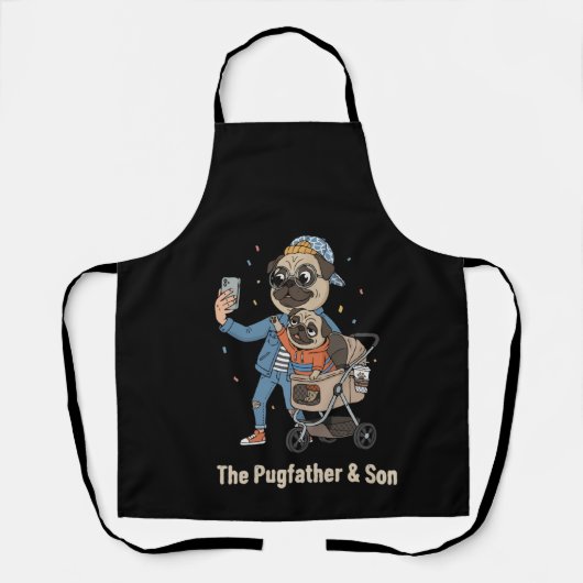 Pugvater und Sohn | Funny Mops Vater & Puppy Selfi Schürze (Vorderseite)