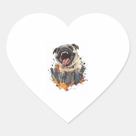 Pugzilla Attacks - Funny Monster Hund Herz-Aufkleber (Vorderseite)