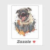 Pugzilla Attacks � Witziger Monster Hund Aufkleber (Blatt)
