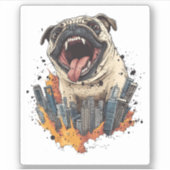 Pugzilla Attacks � Witziger Monster Hund Aufkleber (Vorderseite)
