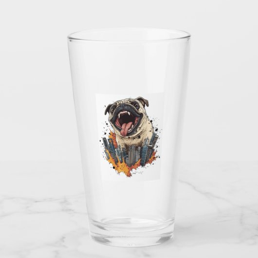 Pugzilla greift an � Lustiger Monsterhund Glas (Vorderseite)