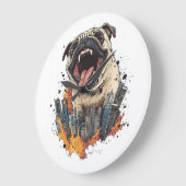 Pugzilla greift an � Lustiger Monsterhund Große Wanduhr (Winkel)