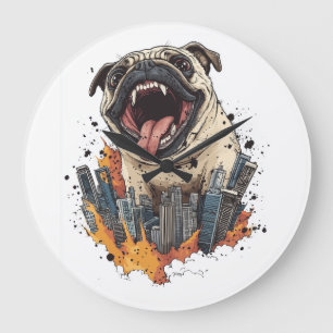 Pugzilla greift an � Lustiger Monsterhund Große Wanduhr