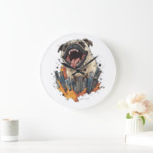 Pugzilla greift an � Lustiger Monsterhund Große Wanduhr (Zuhause)
