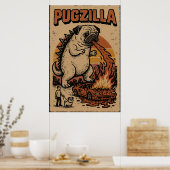 Pugzilla Poster – Süße Pug-Monster-Illustration (Küche)