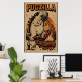 Pugzilla Poster – Süße Pug-Monster-Illustration (Heimbüro)