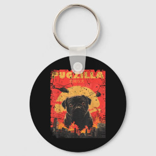 Pugzilla T-Shirt-Design für Pug-Besitzer Retro Vin Schlüsselanhänger