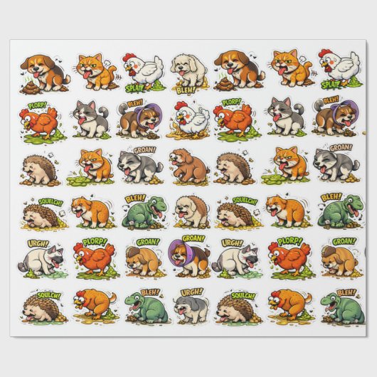 Puke & Poop Party: Animal Mayhem Geschenkpapier (Flach)