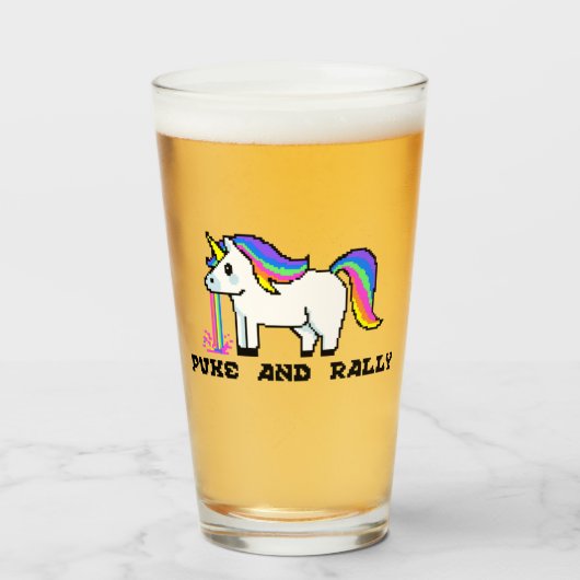 Puke & Rally Regenbogen-Einhorn Pint-Glas | Pixel Glas (Vorne (Gefüllt))