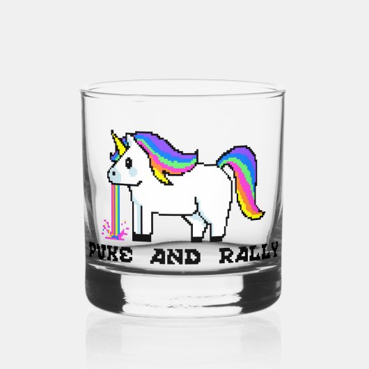 Puke & Rally Regenbogen Einhorn Rocks Glas | Pixel (Vorderseite)