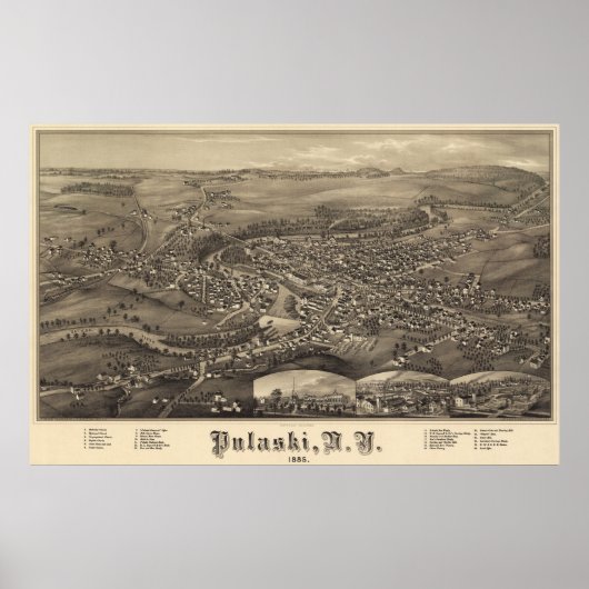 Pulaski, New York Bird's eye view 1885 Poster (Vorne)