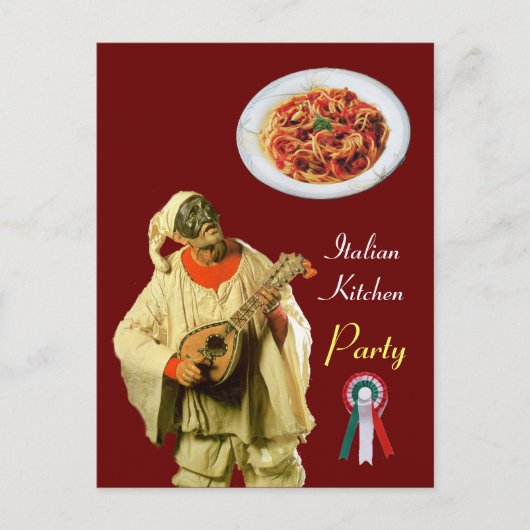 PULCINELLA ITALIENISCHES KÜCHE PARTY Rotes Rezept Postkarte (Vorderseite)