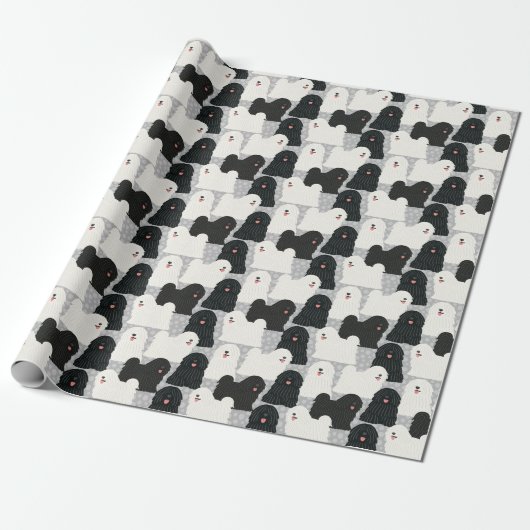 Puli Dog Niedlich Schwarz-Weiß-Polka-Dot Geschenkpapier (Ungerollt)